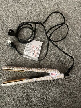 CHI Leopard Print Ceramic Hair Straightener - White & Gold